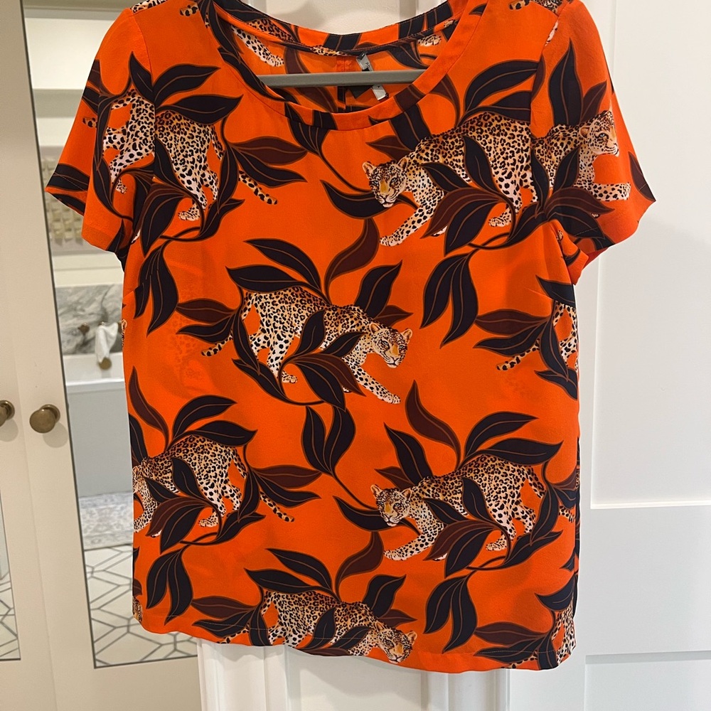 Orange Leopard Print Silk Top
